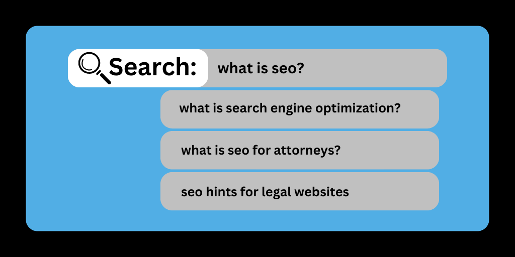 Search Engine Optimization (especially in the legal field) is focused on activities elevating your website's value to Search Engine users.